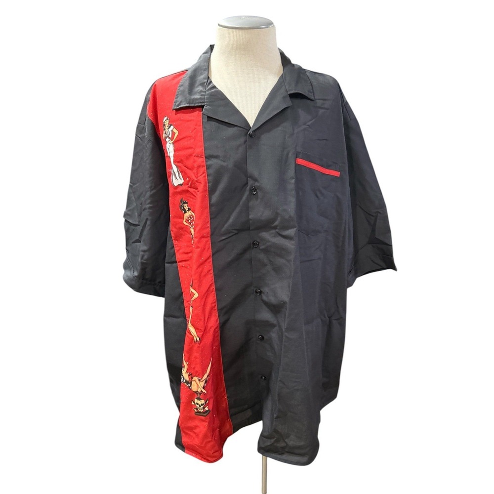 JOGAL Men's Button Down Shirt 3XL Black, Red B&T Biker Motorcycle Short Sleeve